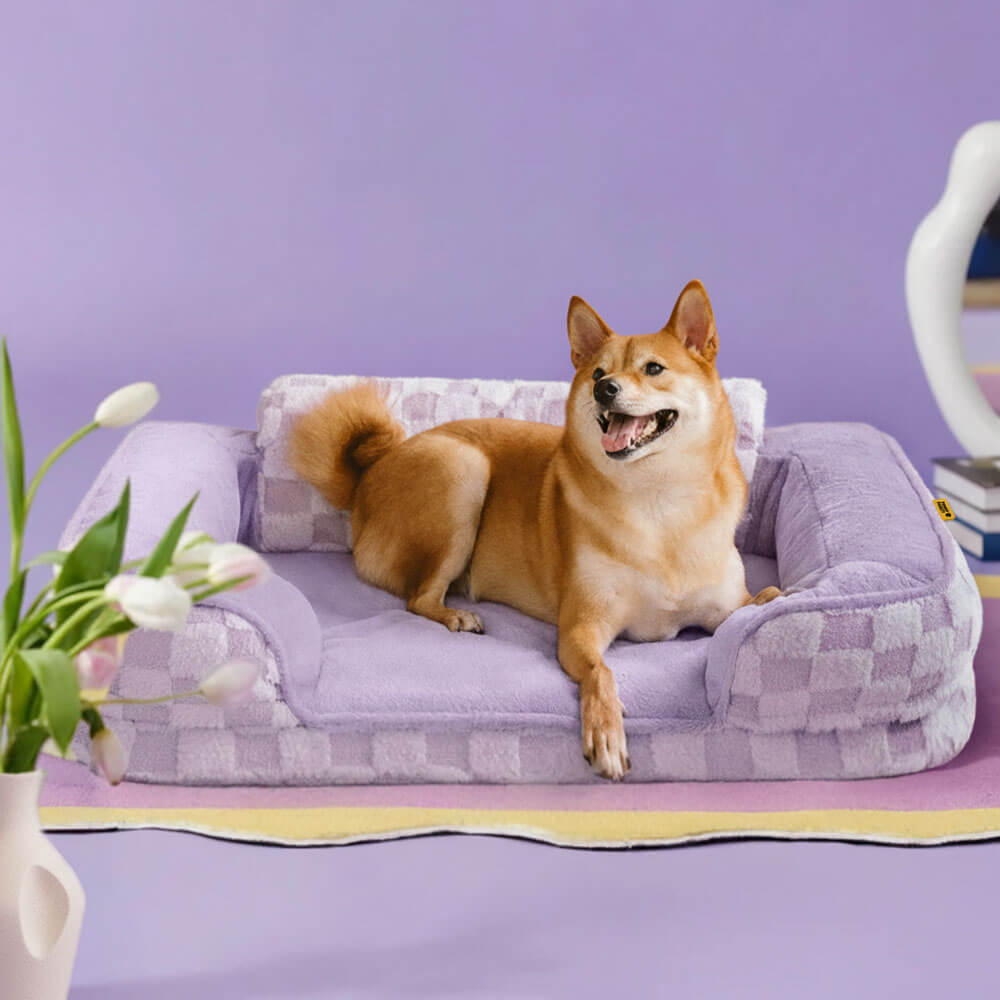 Coussin orthopédique lavable pour chien - Motif à carreaux moelleux et chaud