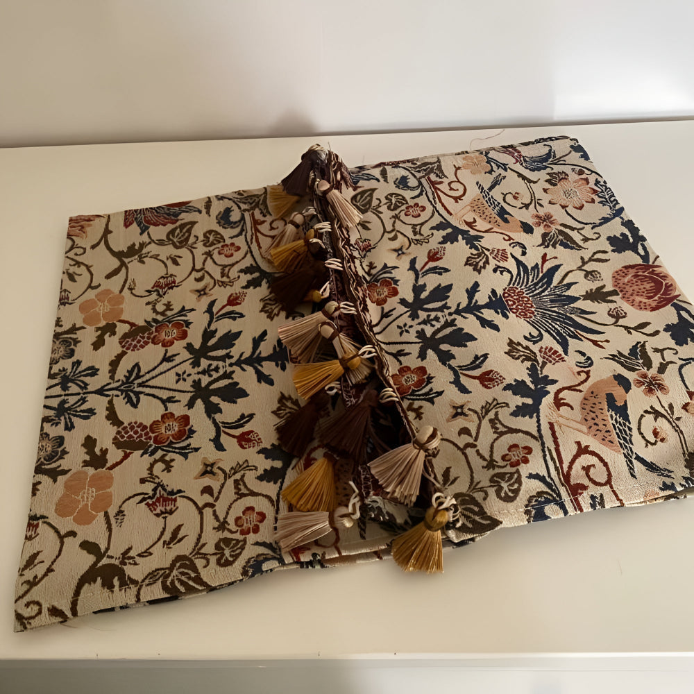 Vintage Blumen- & Vogel-Jacquard Tischläufer