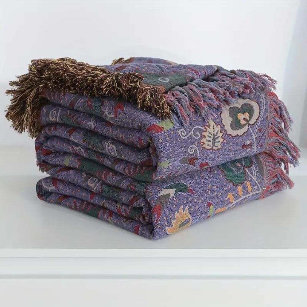 Plaid en coton doux à pompons de paon pour une décoration intérieure chaleureuse