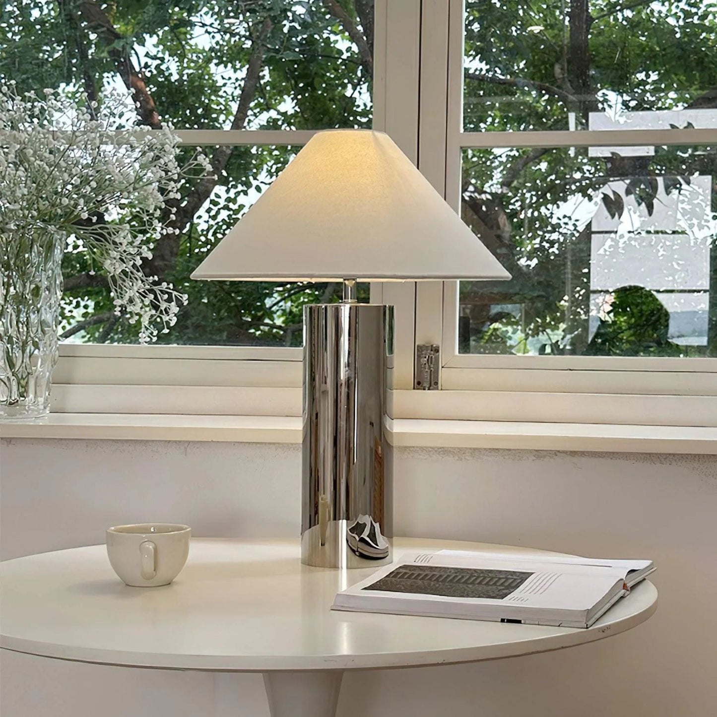 Lampe de table moderne en acier inoxydable pour salon, chambre et bureau