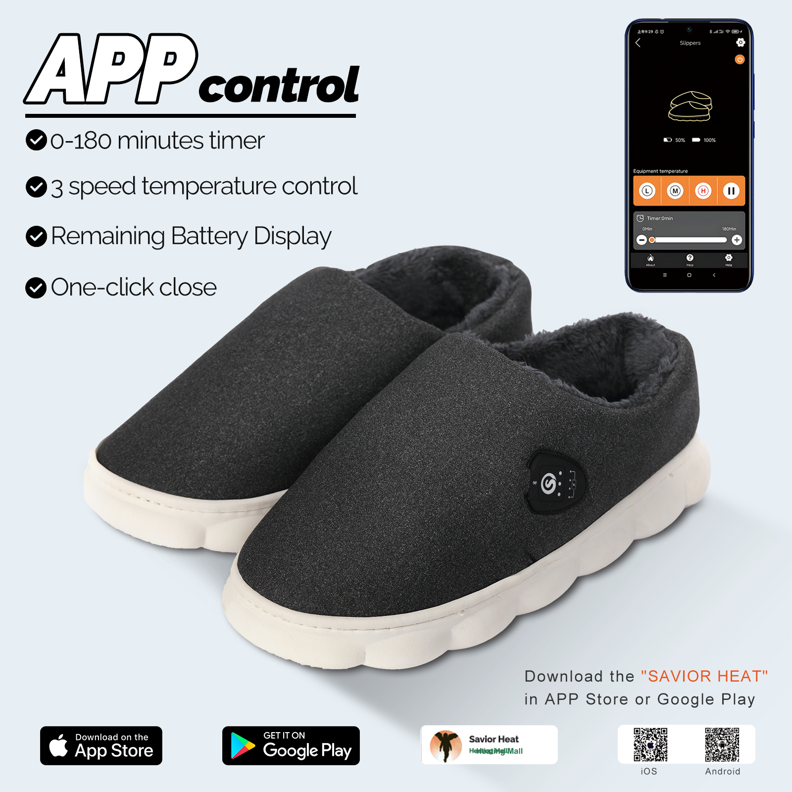 Unisex Wiederaufladbare Hochschnitt Heizslipper – APP & Tastensteuerung