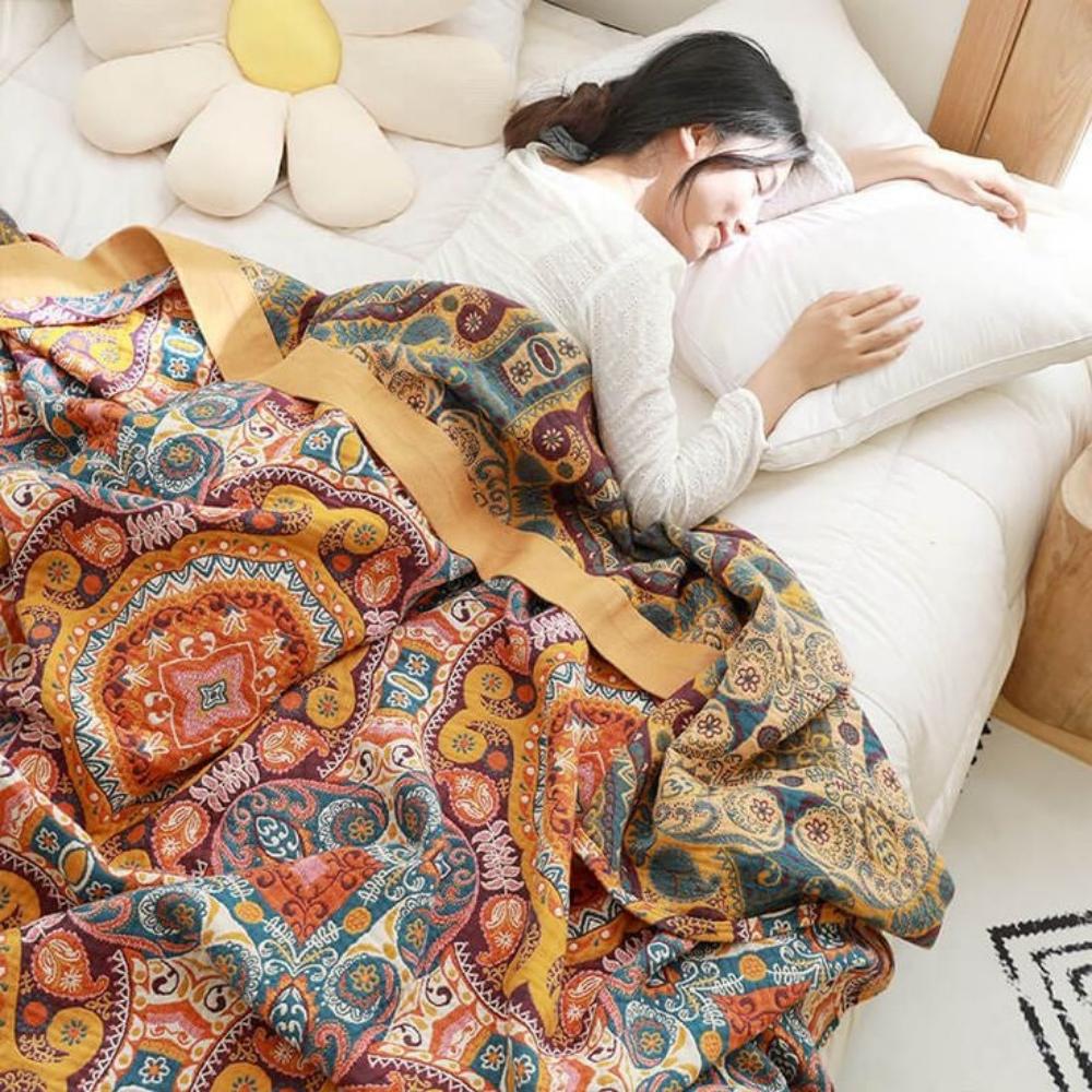 Sonnenaufgang Boho Wendedecke | 100% Baumwolldecke