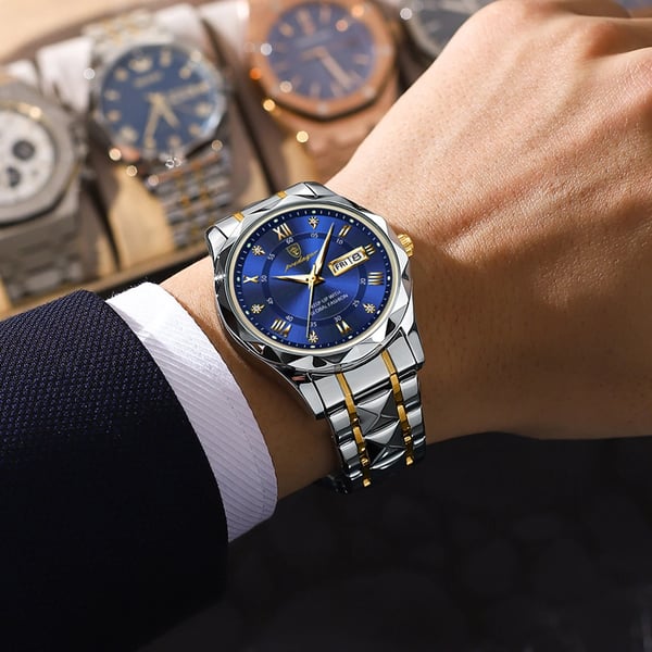 Modell 615 | Luxus-Herrenuhr | Japanisches MIYOTA-Quarzwerk | 316L Edelstahlgehäuse | Hardlex-Kristallglas | 3 ATM Wasserdicht | Lumineszierende Indizes & Datum