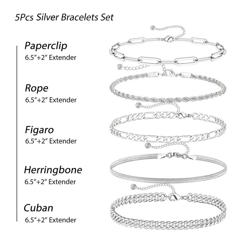 Liora - 5pc Classic Bracelet Set Silver — perfect for those who value comfort and design. Liora - 5pc Classic Bracelet Set Silver — perfect for those who value comfort and design.