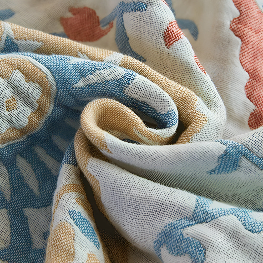 Couverture réversible en coton à motifs floraux - Jeté rustique et confortable pour la décoration intérieure