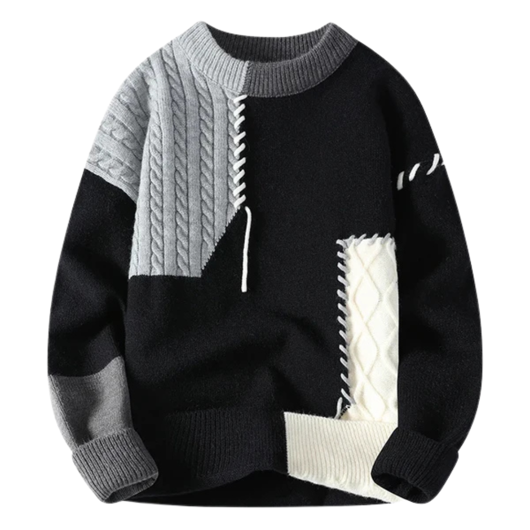 Hommes Kabelstrick-Patchwork-Pullover | Texturiertes Design et entspannter Schnitt