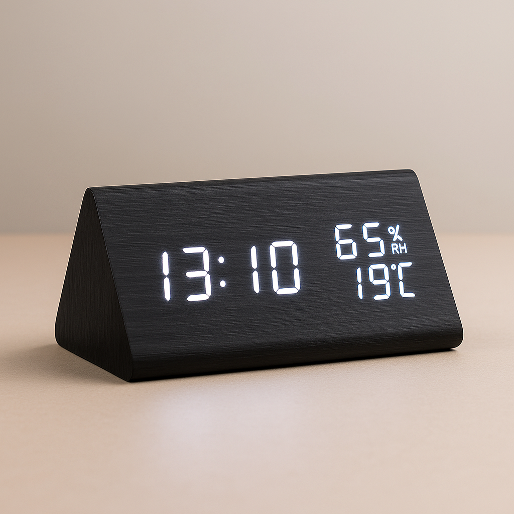 Digitaler LED Wecker Holz Zeitgemäß Temperatur