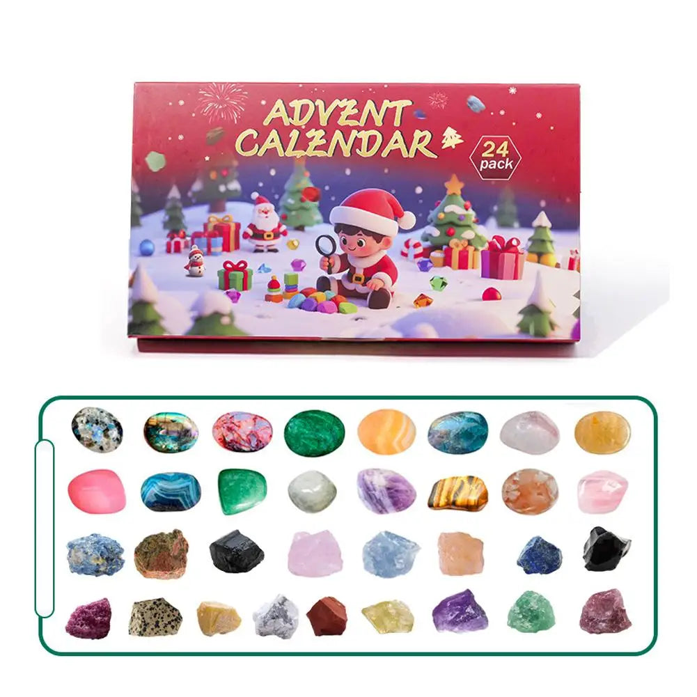 24 Days Gemstone Advent Calendar | Natural Crystal Gift Set for Kids
