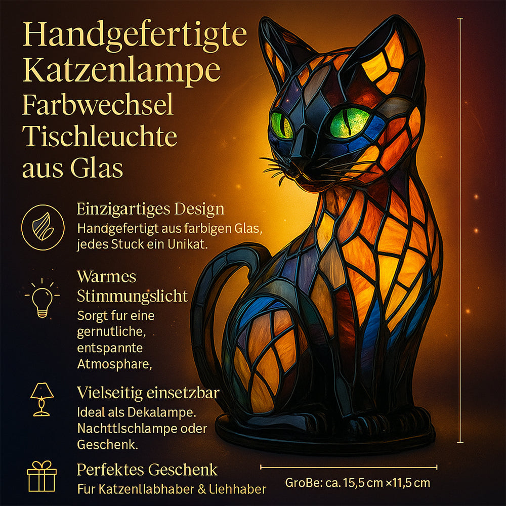 Handgefertigte Katzenlampe Farbwechsel Tischleuchte aus Glas