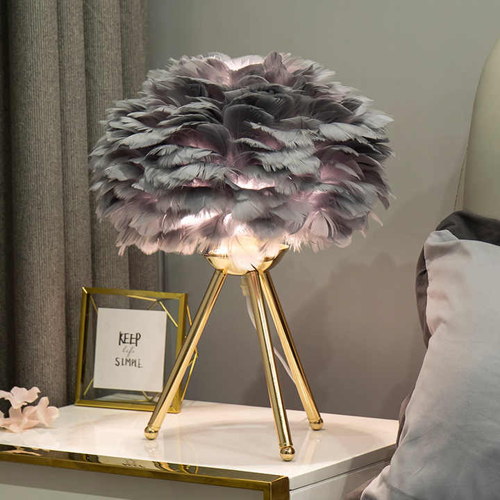 Lampe de table à plumes à intensité variable - Éclairage décoratif élégant pour la maison