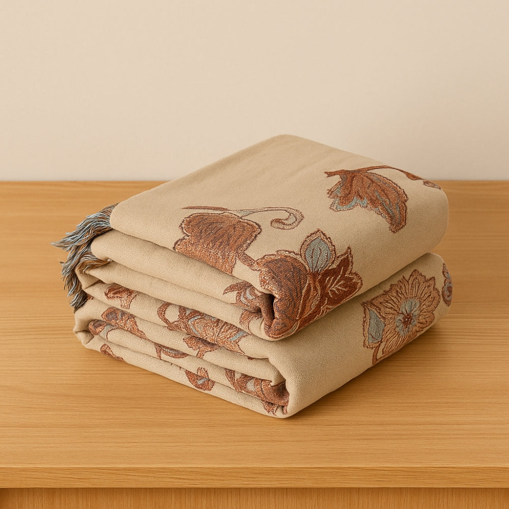 Couverture de lit en coton à motif floral et pompons - Motif Orchid Trail