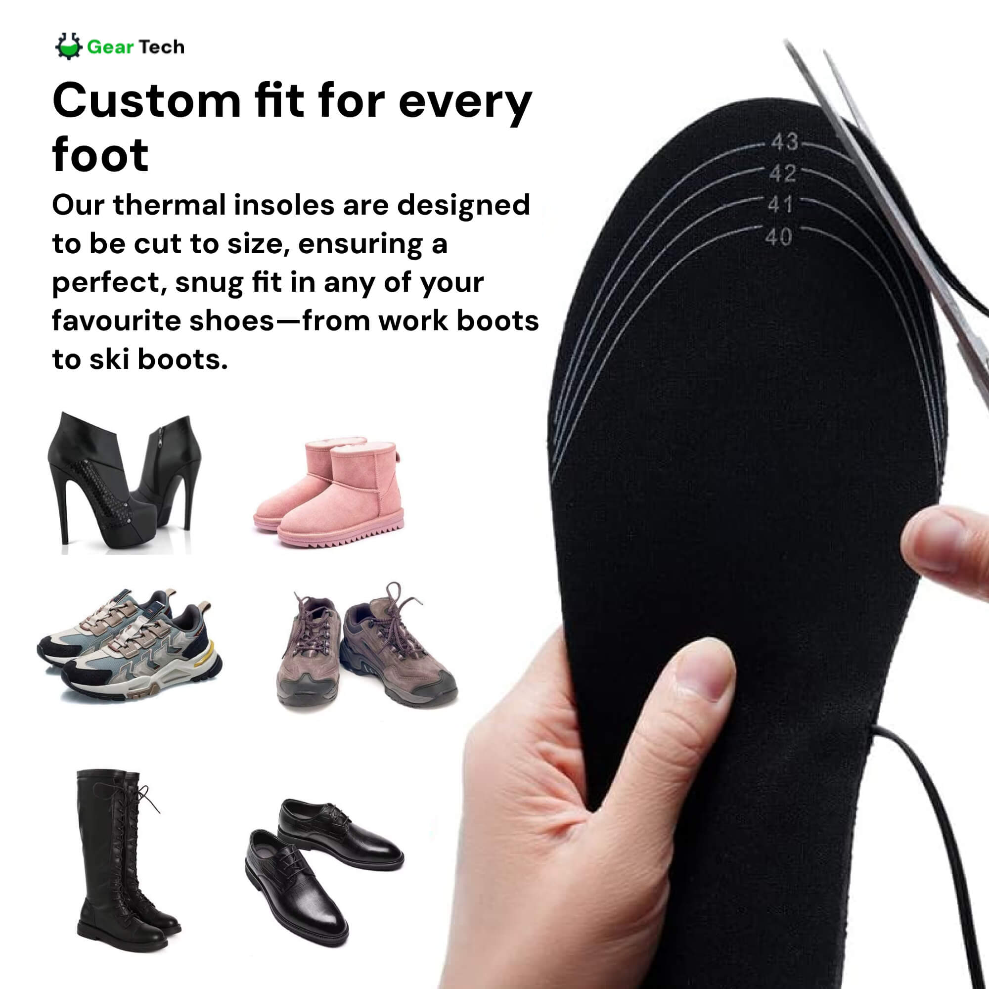 Wiederaufladbare beheizte Einlegesohlen für Stiefel für den ganzen Tag Winterwärme