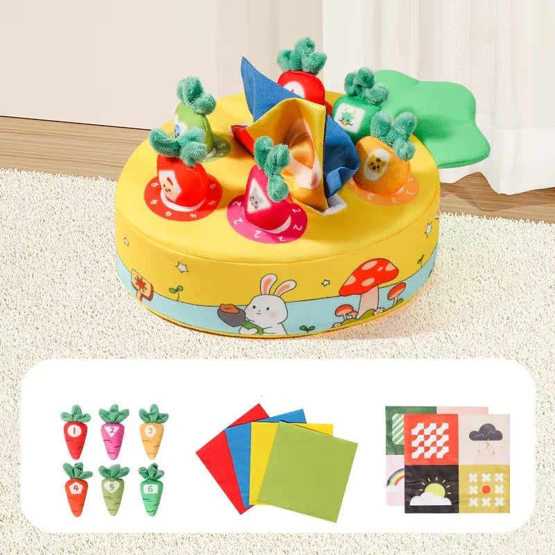 Carotte en peluche Montessori | Jouet sensoriel à tirer pour l'apprentissage des enfants