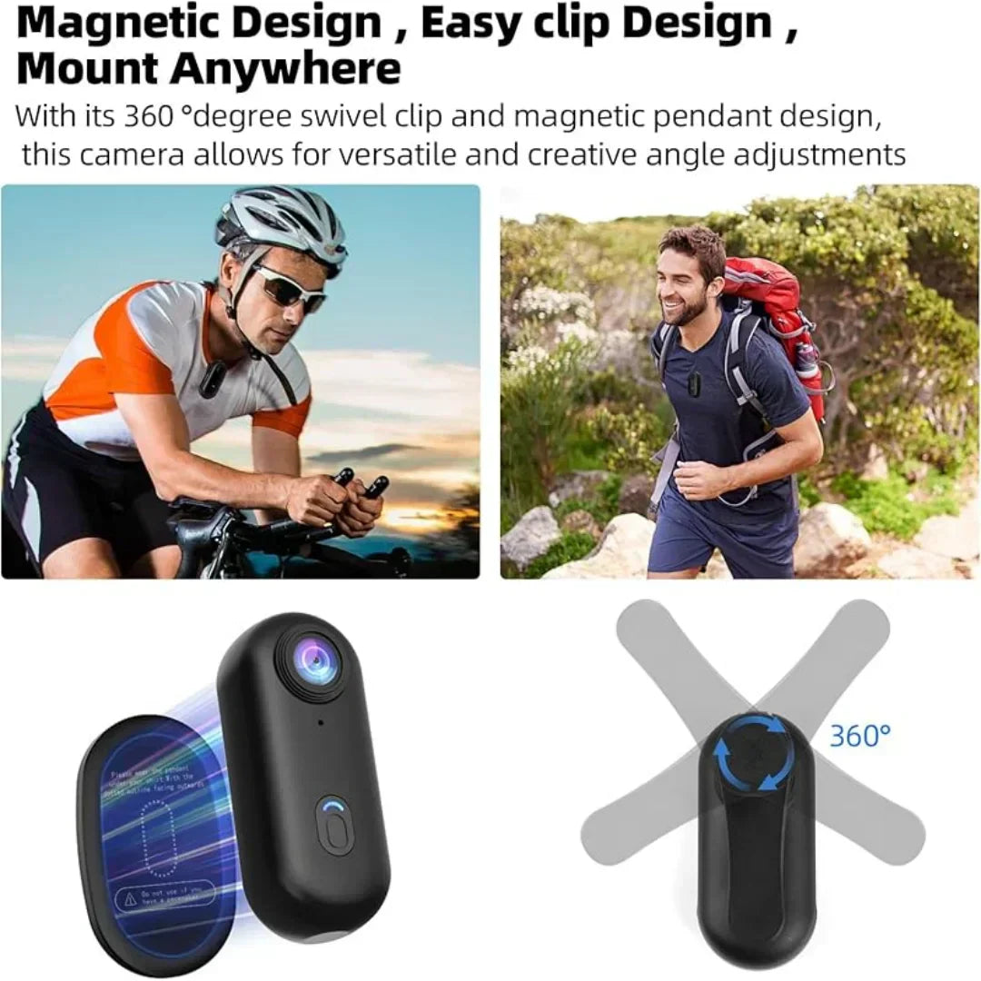 4K Mini WiFi Action-Kamera, Tragbar, Wasserdicht, Magnetclip, 360° Halterung
