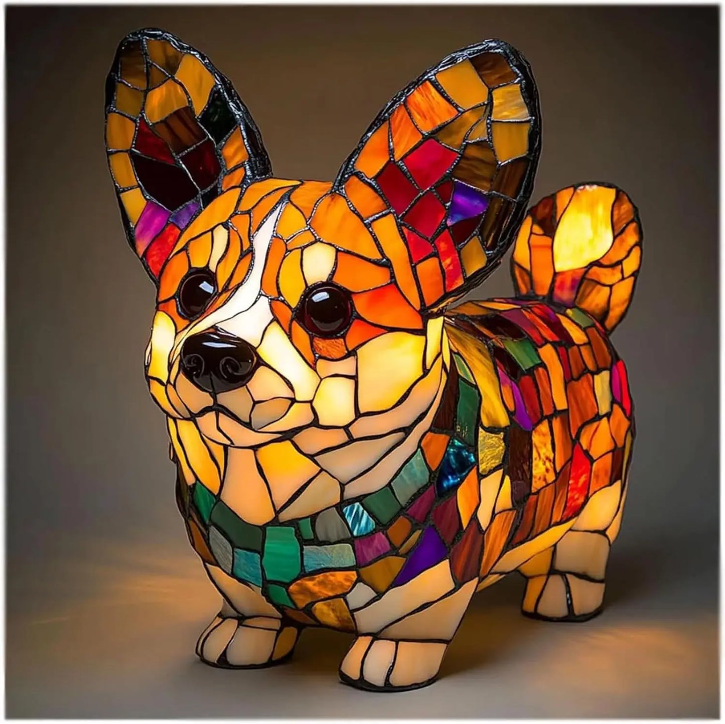 Colorful Stained Glass Dog Table Lamp – Cute Decorative Lighting