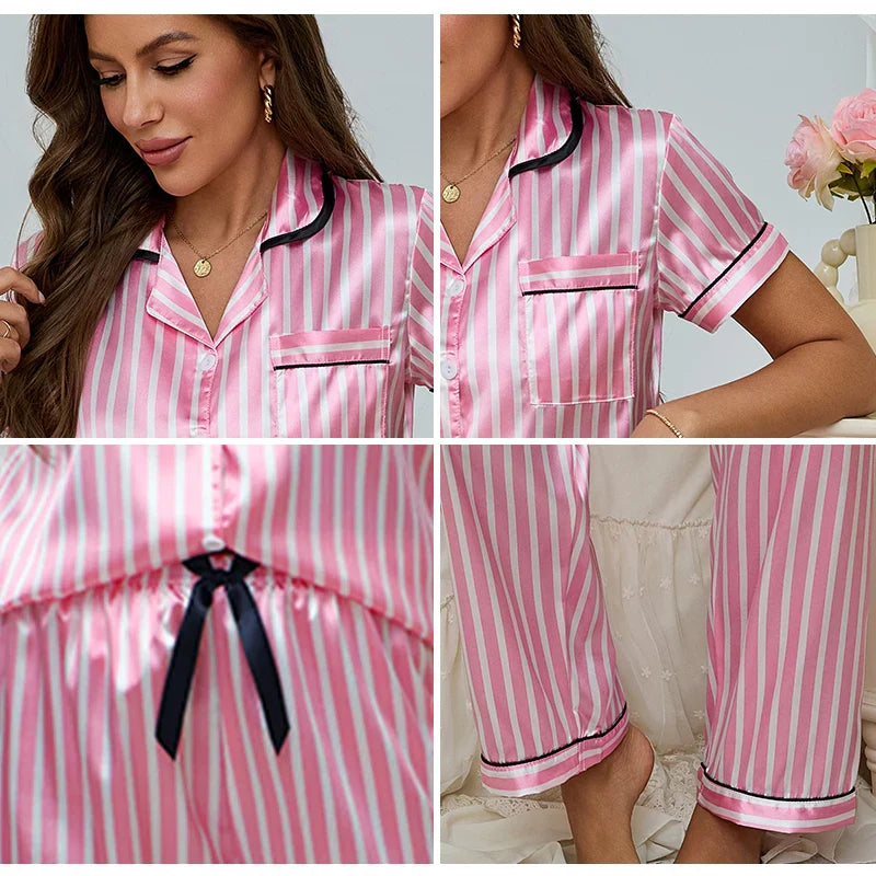 Ensemble de pyjama 2 pièces rose pour femme avec ourlet et pantalon ajustés