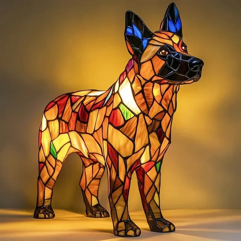 Buntglaslampe - Hundedesign - Tischlampen