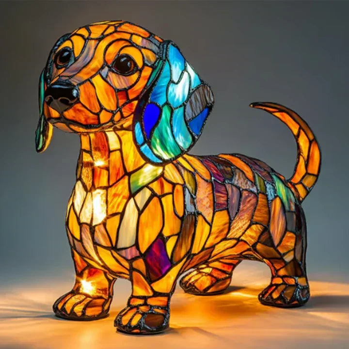 Buntglaslampe - Hundedesign - Tischlampen