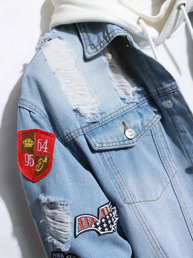 Denimjacke - Lässig - Hellblau - Jeansjacke mit Patches - Herrenjacke