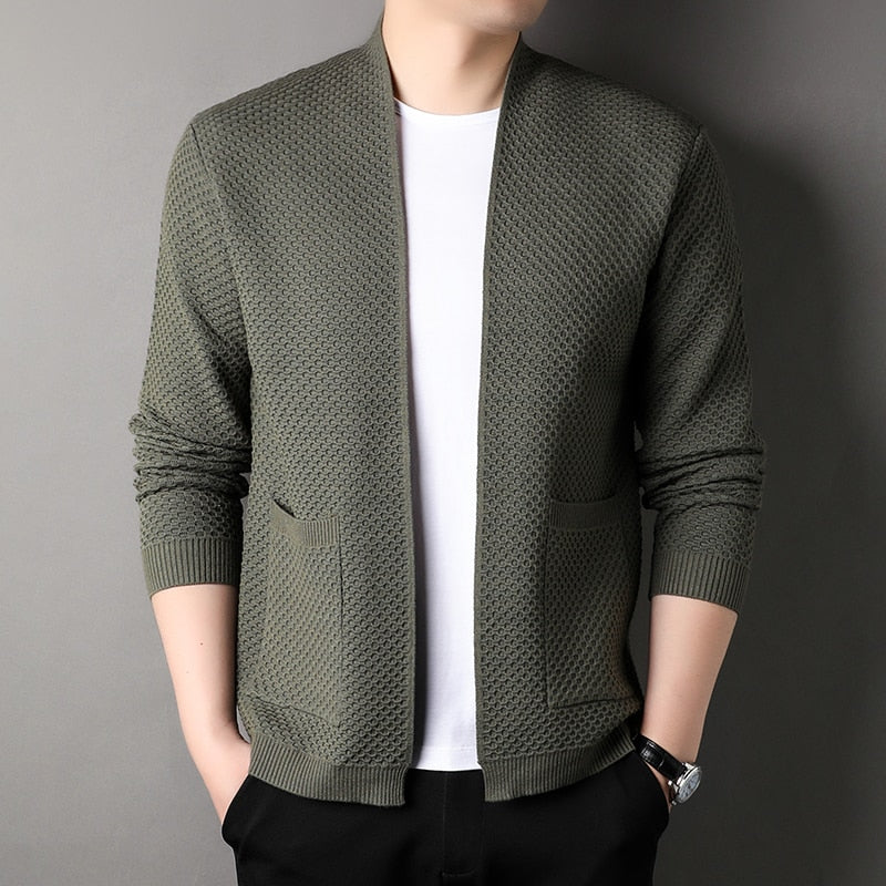 Cardigan pour hommes - Offene Vorderseite - Taschen - Strick Cardigan - Herrenbekleidung