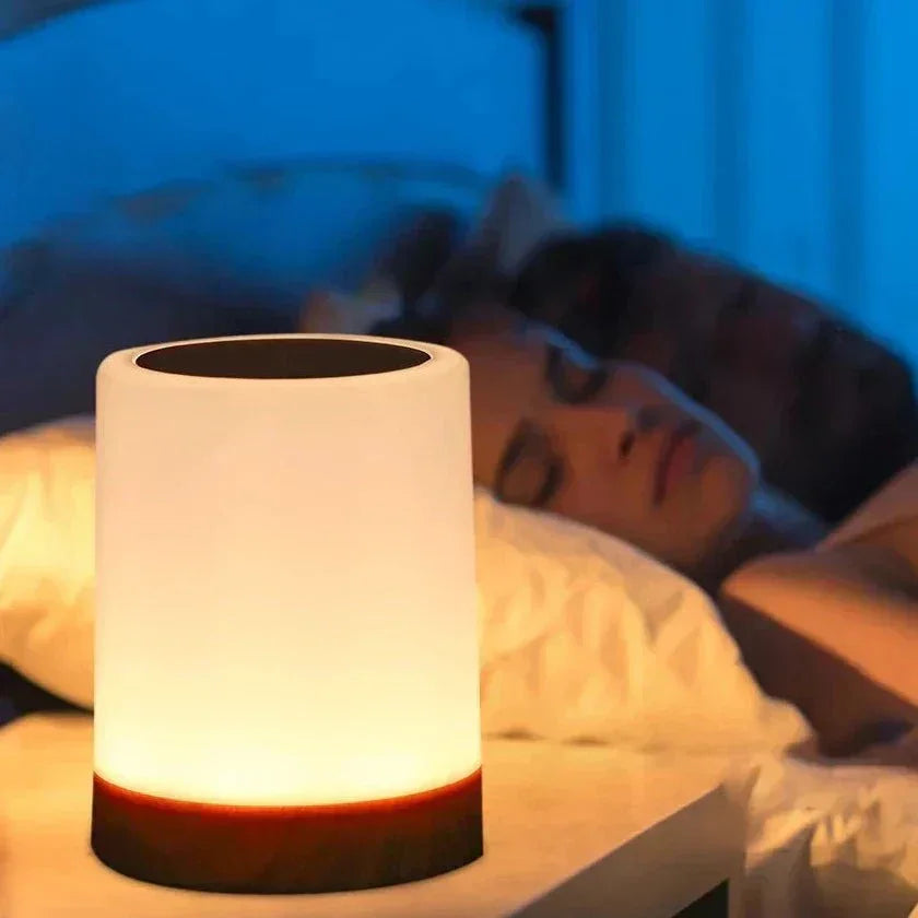 Tischlampe - Holzfuß - Touch-Steuerung