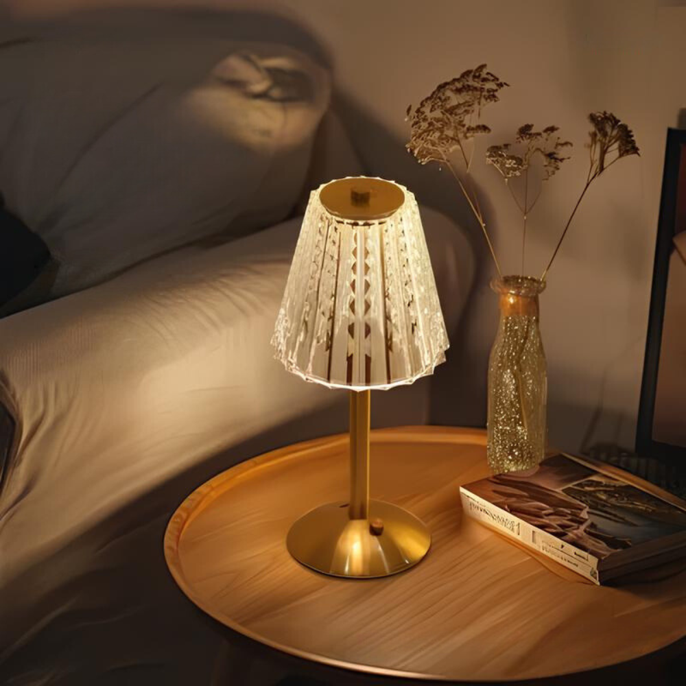 Touch Control Cordless LED Table Lamp with Golden Crystal Design