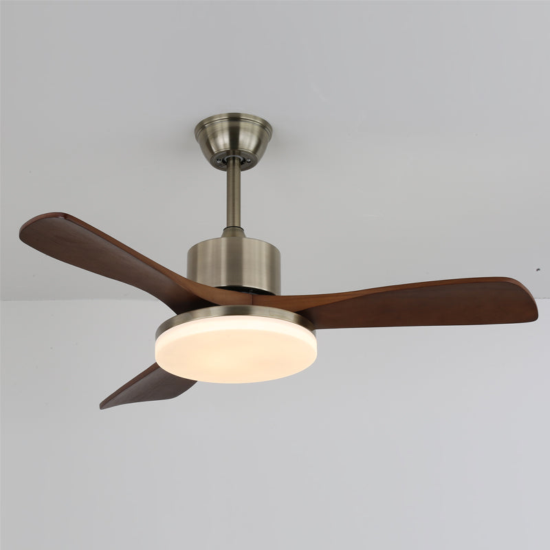 Ventilateur de plafond moderne en bois | Kit d'éclairage LED en nickel brossé