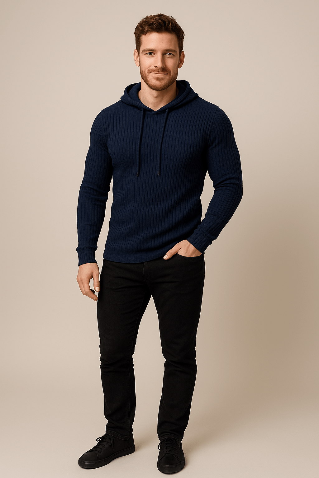Sweat à capuche Rippstrick pour hommes – Slim Fit avec cordon de serrage