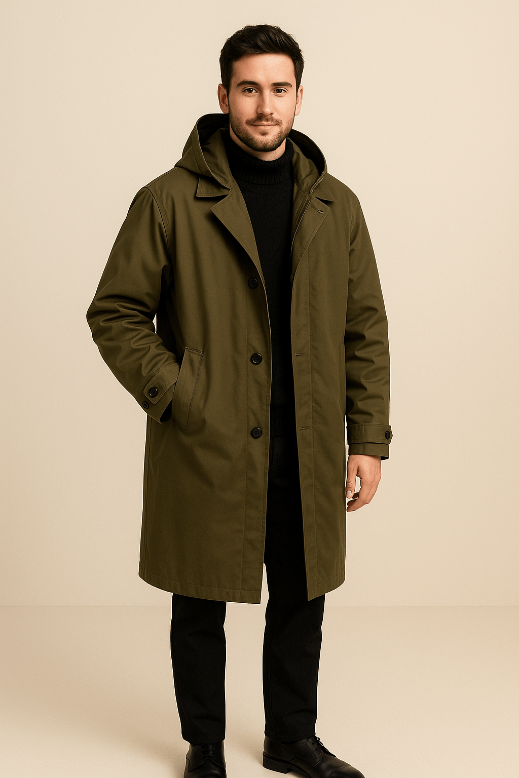 Heren Wol Trenchcoat avec Dubbelgeknoopte Ontario