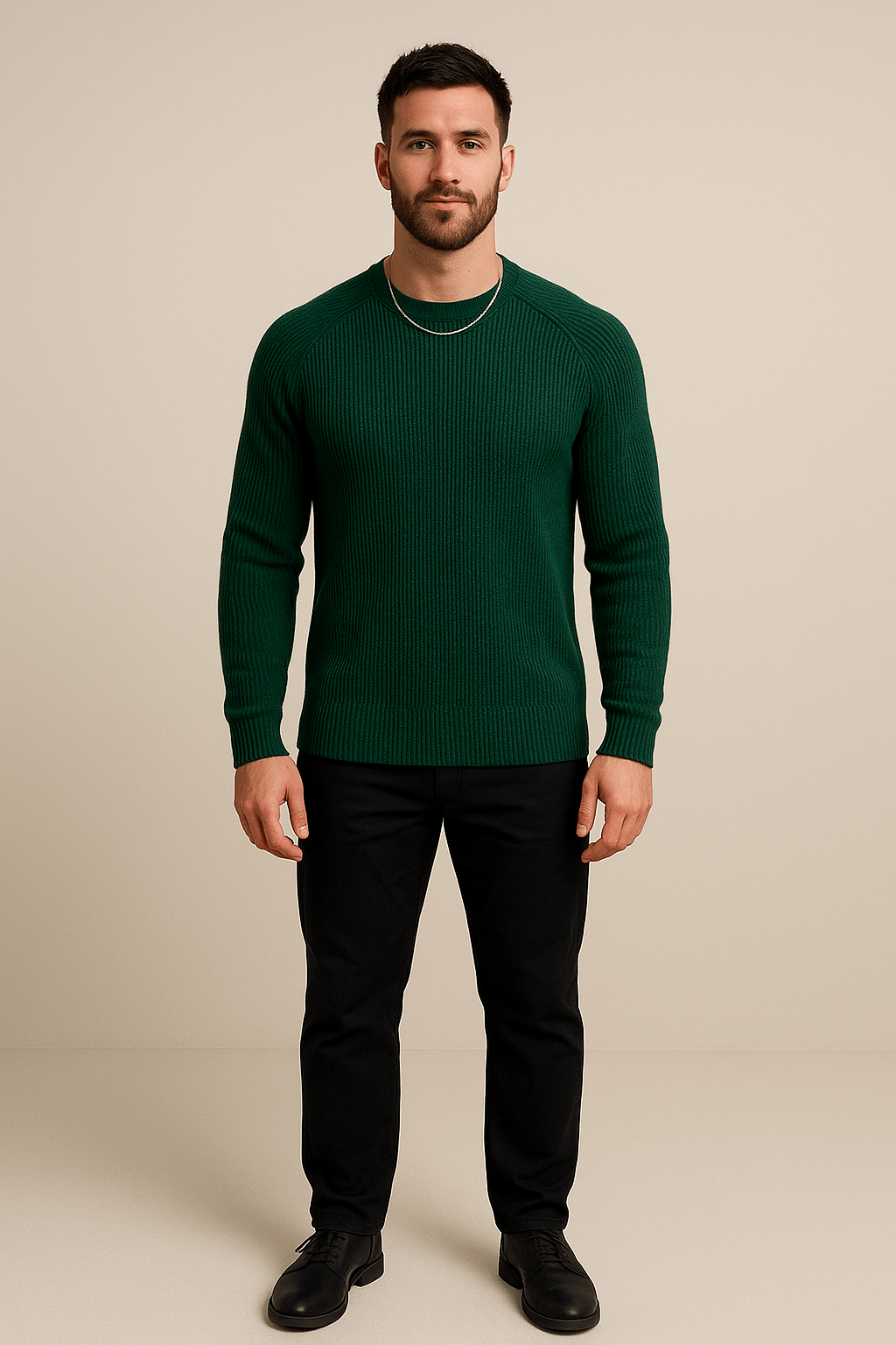 Herren Rippstrickpullover – Pull Rundhals Slim Fit