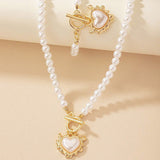 Calira - Beaded Heart Pendant Bracelet and Necklace Set Gold White — crafted for everyday quality. Calira - Beaded Heart Pendant Bracelet and Necklace Set Gold White — crafted for everyday quality.