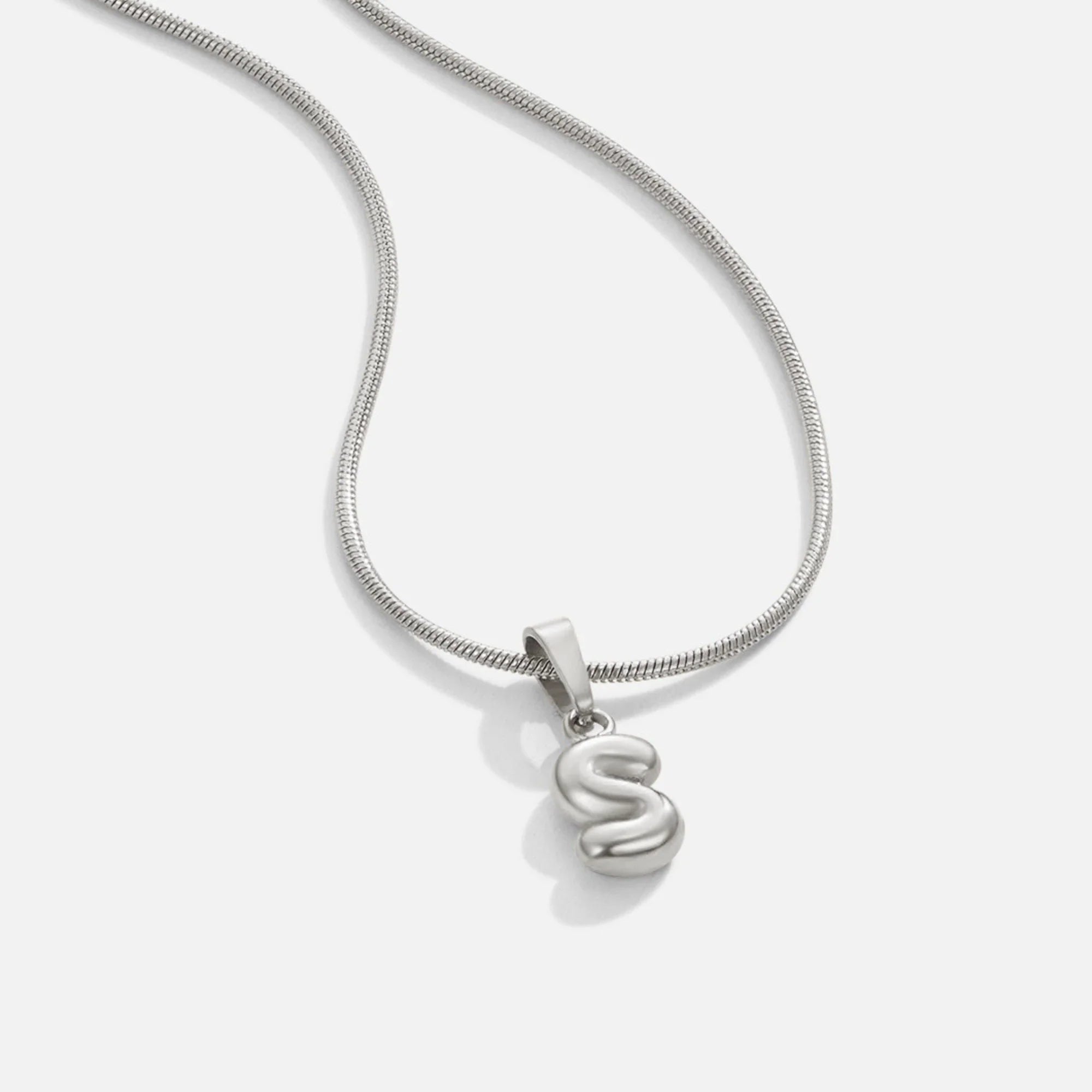 Esme - Bubble Letter Necklace Silver — designed to inspire your lifestyle. Esme - Bubble Letter Necklace Silver — designed to inspire your lifestyle.