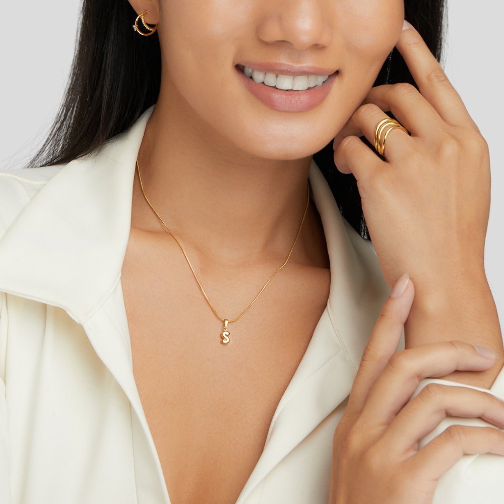 Esme - Bubble Letter Necklace Gold — crafted for everyday quality. Esme - Bubble Letter Necklace Gold — crafted for everyday quality.