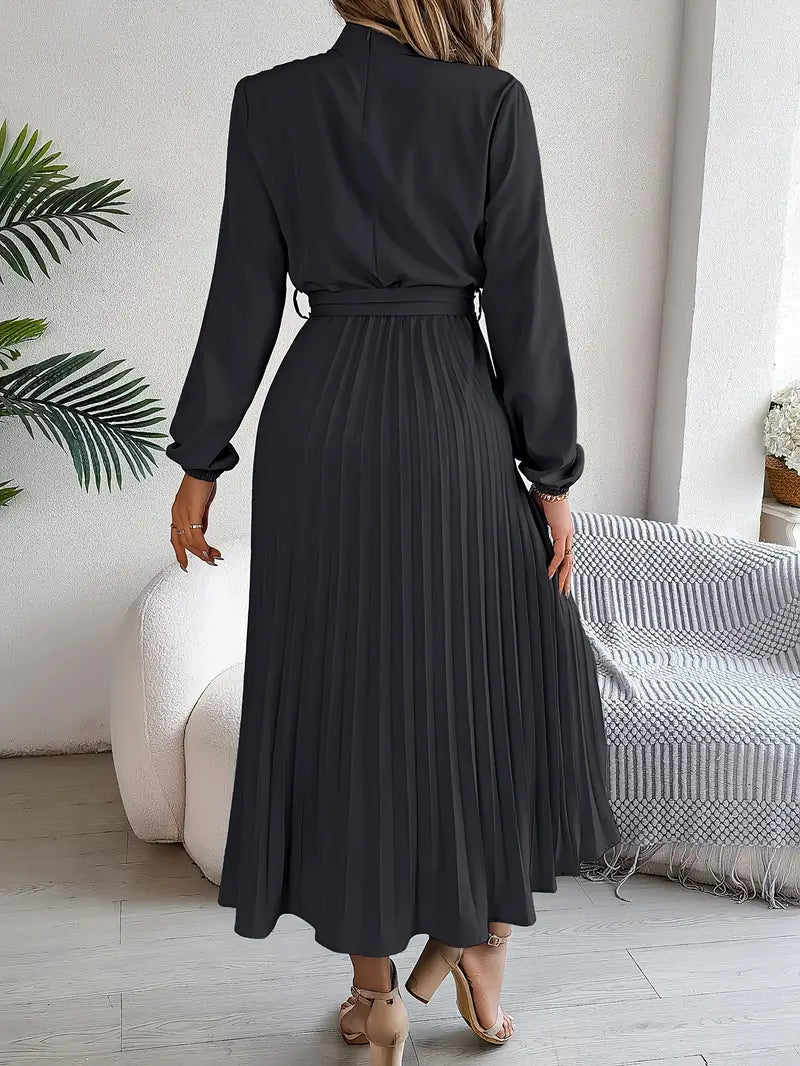 Dames Schickes Plissiertes Midi-Kleid mit Taillengürtel