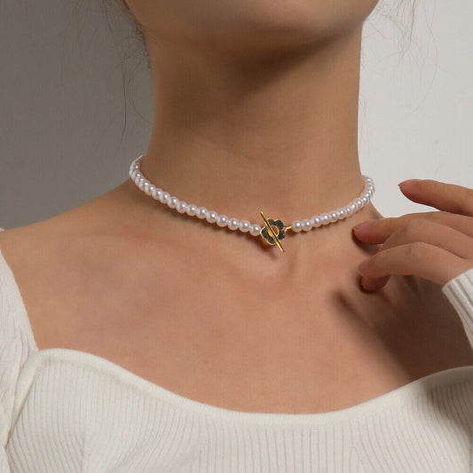 Elora - Flower Clasp Choker Necklace White — made with care and attention to detail.