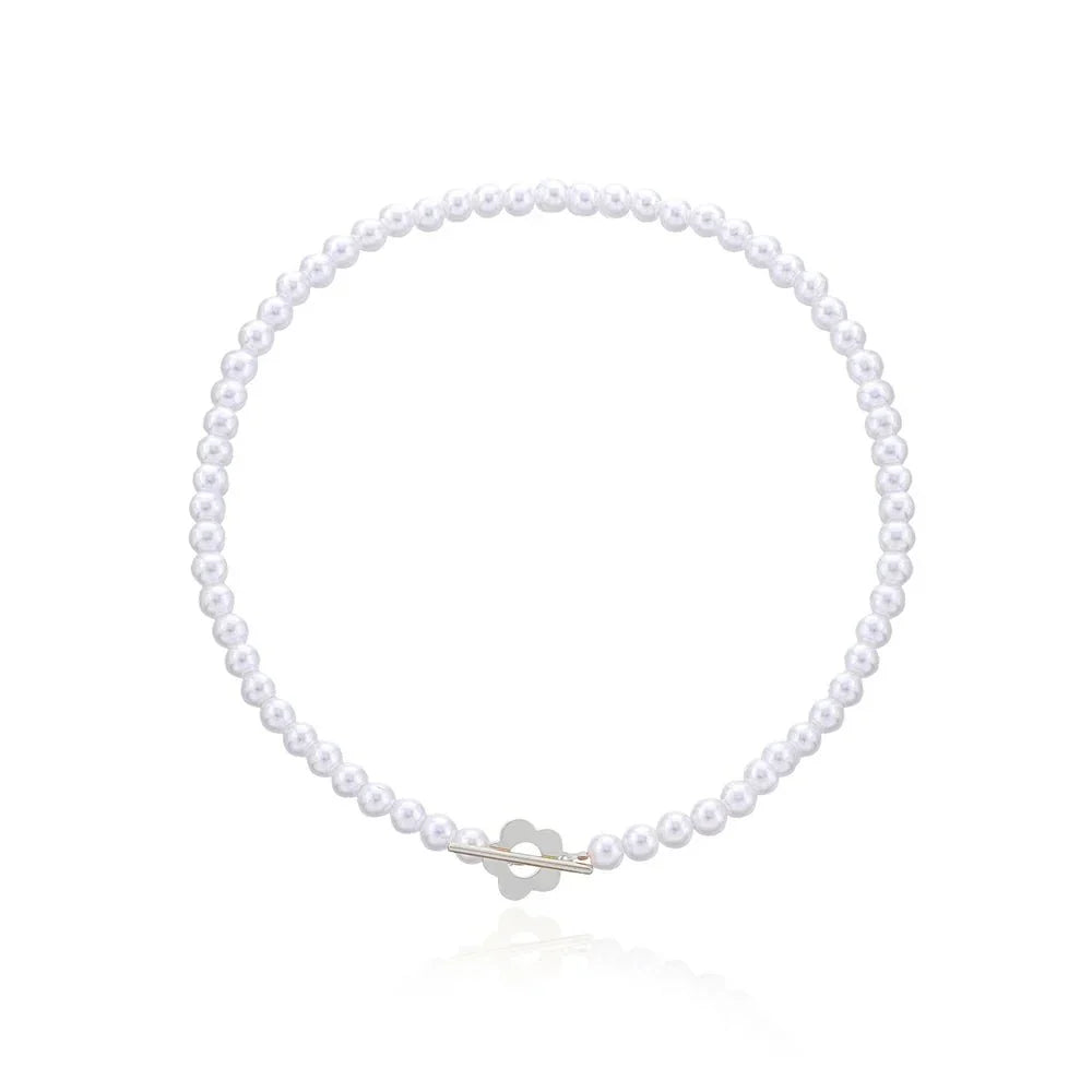 Elora - Flower Clasp Choker Necklace White — made with care and attention to detail.