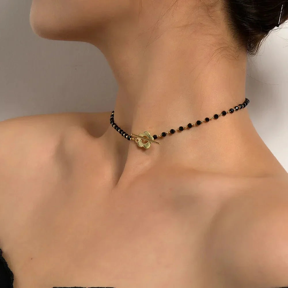Elora - Flower Clasp Choker Necklace Black — crafted for everyday quality. Elora - Flower Clasp Choker Necklace Black — crafted for everyday quality.
