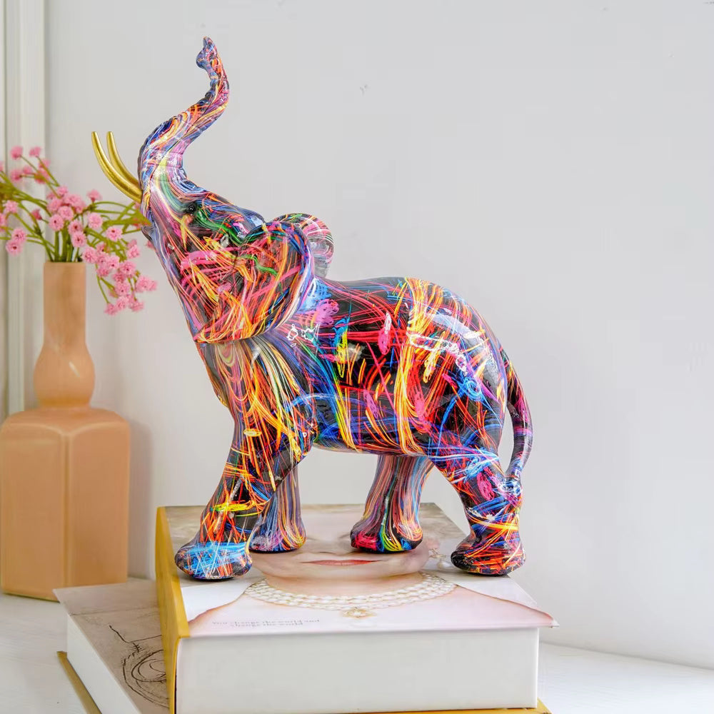 Colorful Elephant Statue - Unique Graffiti Art Home Decor Figurine