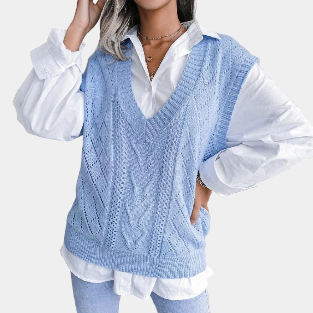 Dames Kabelgebreide V-hals Vest | Des laagjes en voudige et un style de vie