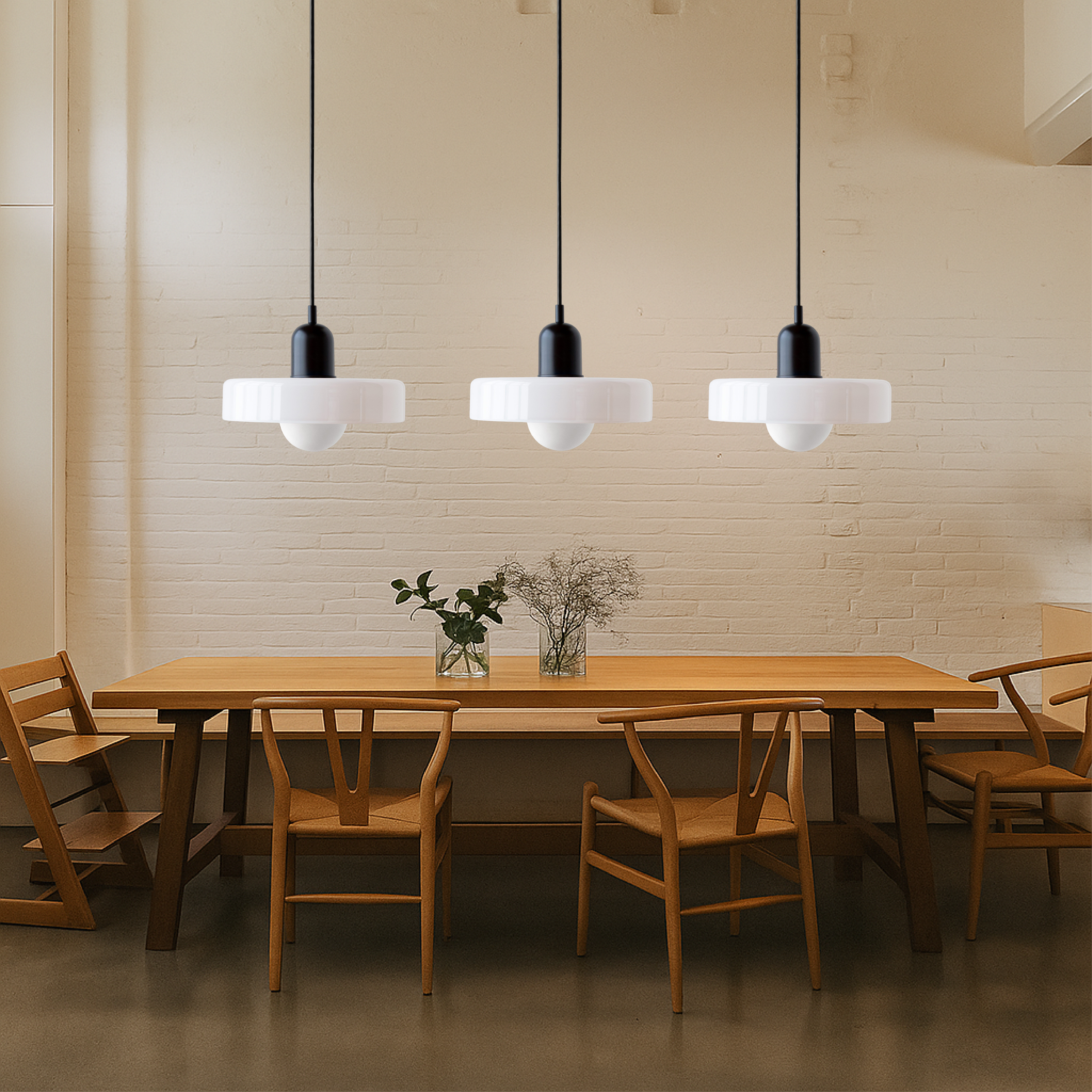 3-Head Bauhaus Farbige Glas Pendelleuchte
