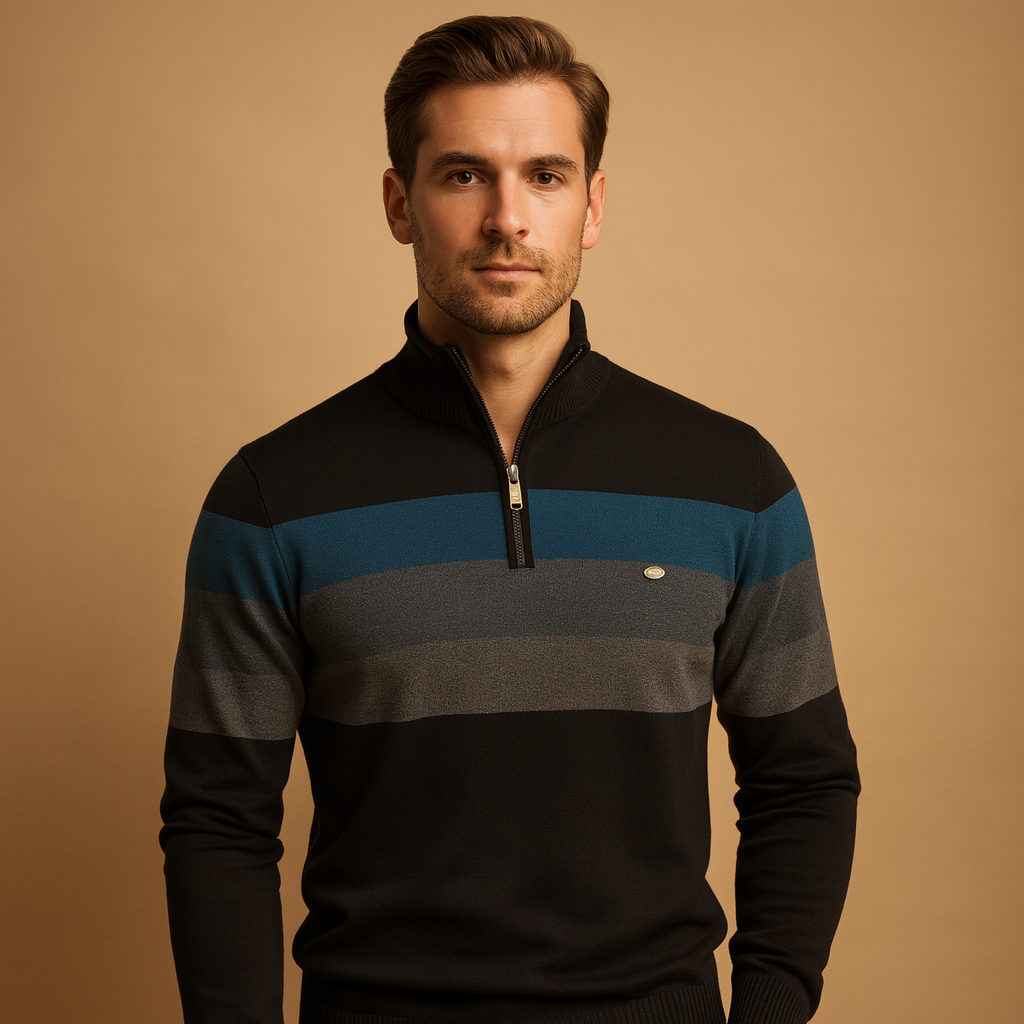 Pull Halbzip Homme | Gestreifter Strick mit modernem Kragen-Design