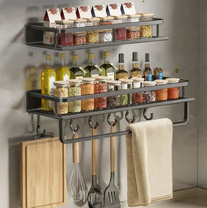 Compact Kitchen Wall Organizer with Towel Holder - Space-Saving Shelf