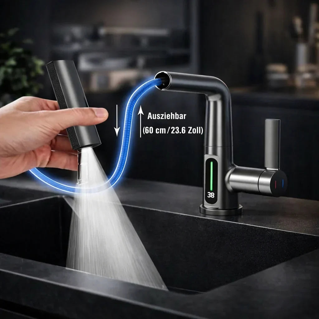 Ausziehbarer Küchenwasserhahn | Rückziehbarer Küchenwasserhahn mit 5 Sprühmodi | FlexiHahn