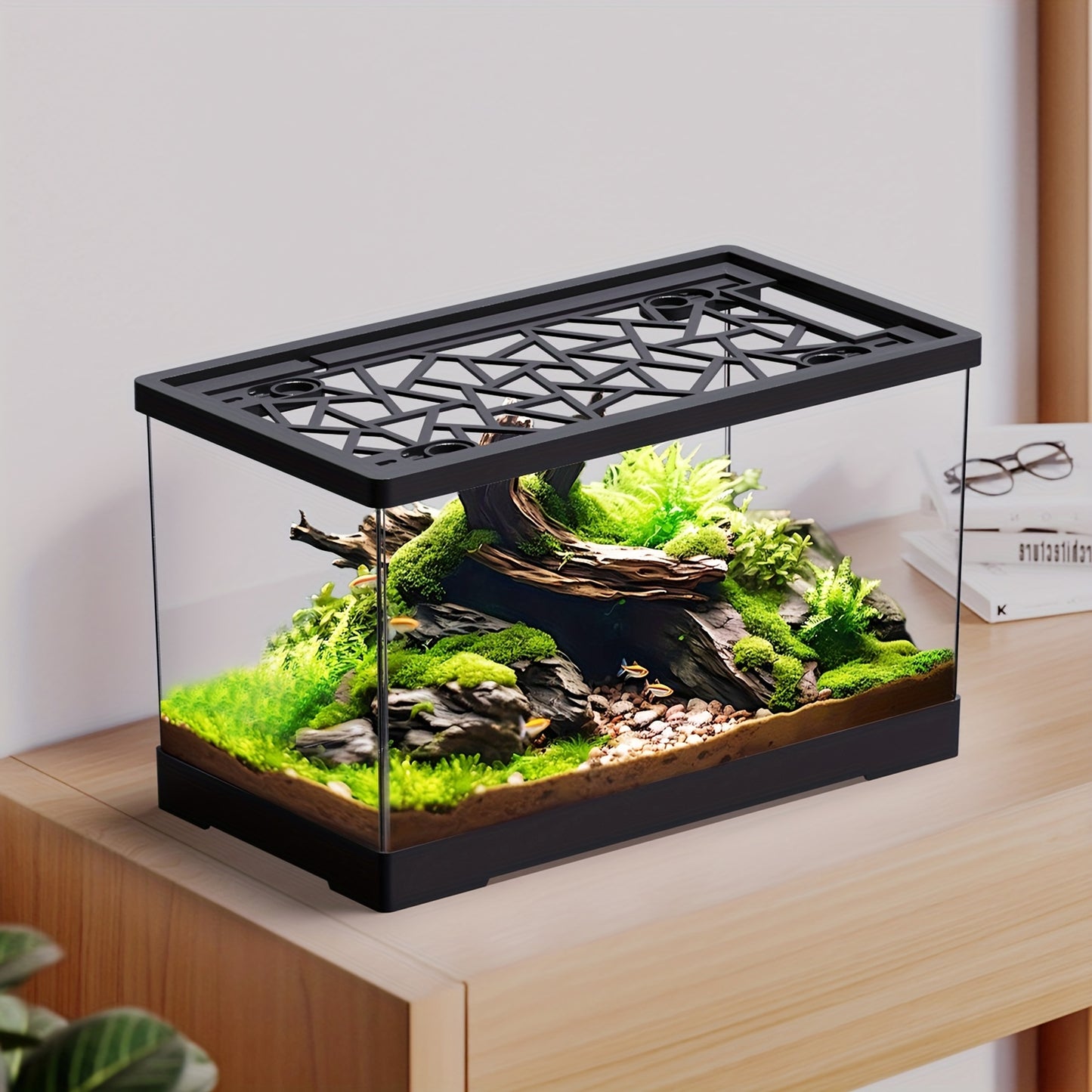 5-Gallon Fish Tank with Lid for Home & Office, Ideal for Turtles, Shrimp, Goldfish, Frogs