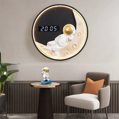 Applique murale LED Lune et Astronaute avec Horloge - Décoration intérieure moderne