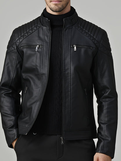 Veste polaire en cuir pour hommes – Stehkragen Biker Design pour l'hiver et l'hiver