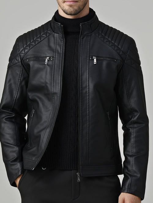 Veste polaire en cuir pour hommes – Stehkragen Biker Design pour l'hiver et l'hiver