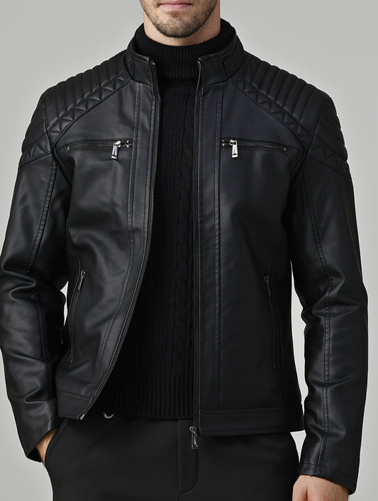 Veste polaire en cuir pour hommes – Stehkragen Biker Design pour l'hiver et l'hiver