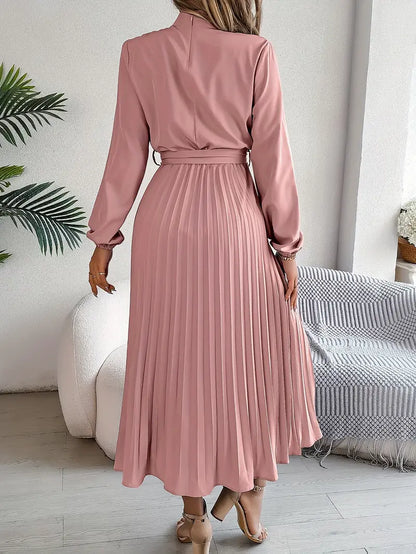 Dames Schickes Plissiertes Midi-Kleid mit Taillengürtel