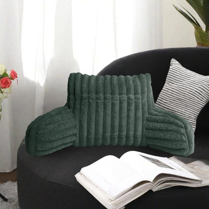 Cuddle Cushion - Faux Fur Ribbed Reading Chair Pillow with Arms for Sofa, Gaming & Relaxing Comfort